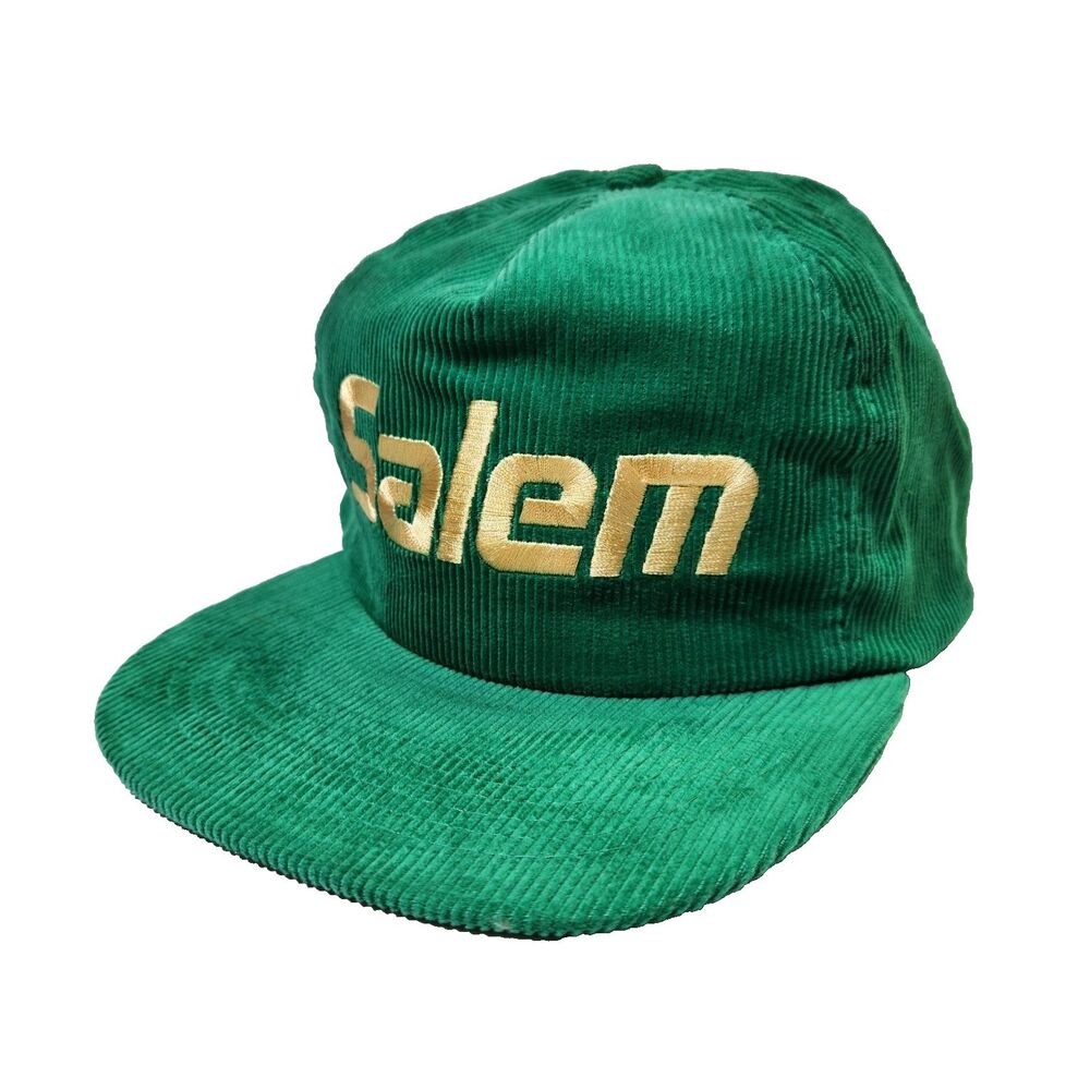 Salem Green Corduroy Trucker Hat Embroidered Snapback Ball Cap Advertising VTG